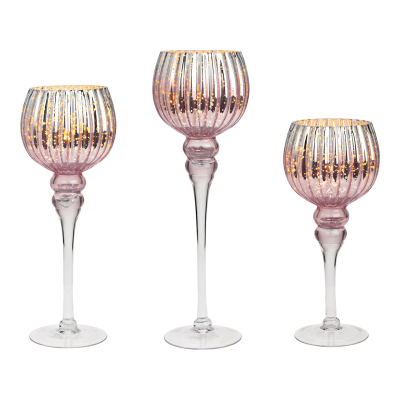 Grand Photophore sur pied Calice Verre Rose Transparent Korin (Lot de 3) - 1