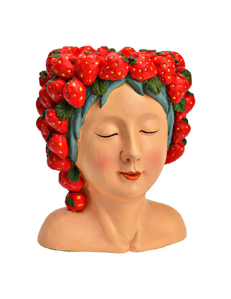 Cache-pot original Femme Fraises Hauteur 28 cm Magnésie Beige Rouge Fragolo - 1