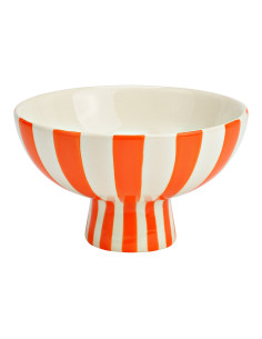 Bol décoratif sur pied Rond 17 cm Céramique Orange Blanc Rayé Sweetio - 1