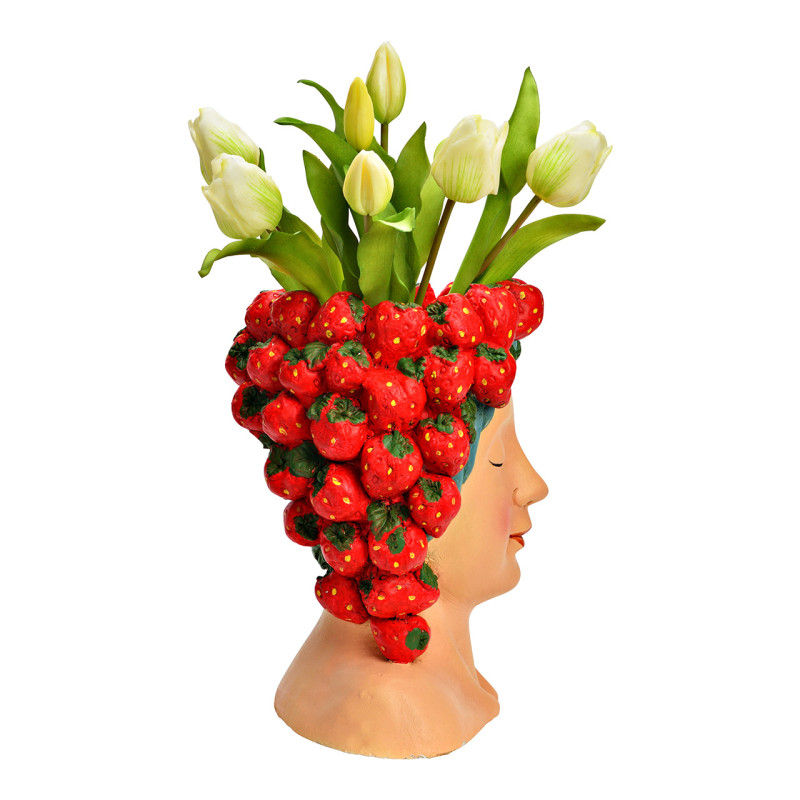 Cache-pot original Femme Fraises Hauteur 28 cm Magnésie Beige Rouge Fragolo - 2