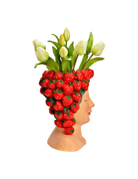 Cache-pot original Femme Fraises Hauteur 28 cm Magnésie Beige Rouge Fragolo - 2