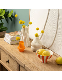 Bol décoratif sur pied Rond 17 cm Céramique Orange Blanc Rayé Sweetio - 1 2