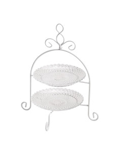 Présentoir 2 étages shabby chic Rond Hauteur 28 cm Verre Transparent Métal Blanc Winor - 1
