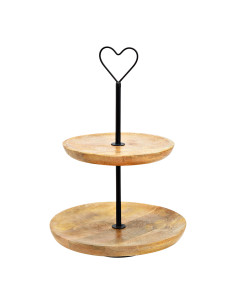 Présentoir 2 étagères rustique Coeur Rond Hauteur 37 cm Bois de manguier Naturel Métal Noir Jarel - 1