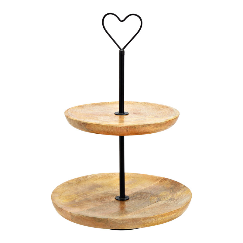 Présentoir 2 étagères rustique Coeur Rond Hauteur 37 cm Bois de manguier Naturel Métal Noir Jarel - 1