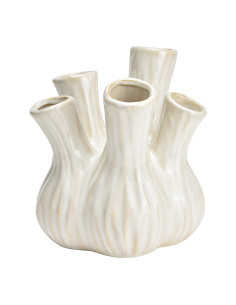 Vase moderne chic 5 goulots Rond Hauteur 21 cm Céramique Blanc Beige Zarel - 1