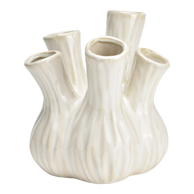 Vase moderne chic 5 goulots Rond Hauteur 21 cm Céramique Blanc Beige Zarel - 1
