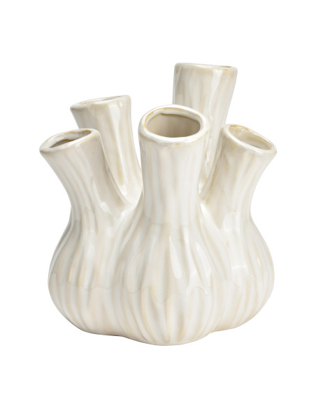Vase moderne chic 5 goulots Rond Hauteur 21 cm Céramique Blanc Beige Zarel - 1