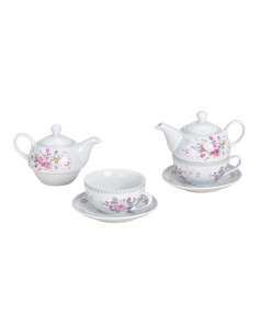 Théière égoïste Shabby chic 400 ml Porcelaine Blanc Gris Motif roses Tea For One - 1