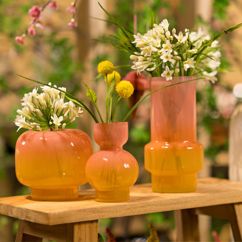 Vase moderne Dégradé Rond Hauteur 14 cm Verre Rose Orange Sarinx - 2