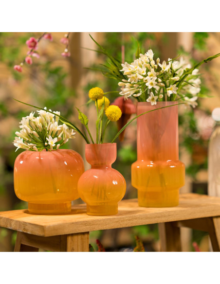 Vase moderne Dégradé Rond Hauteur 14 cm Verre Rose Orange Sarinx - 2