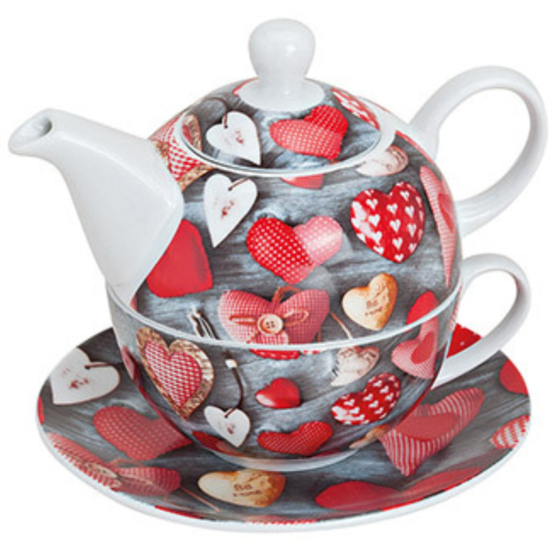 Théière égoïste moderne 400 ml Porcelaine Blanc Motif coeurs Tea For One - 1