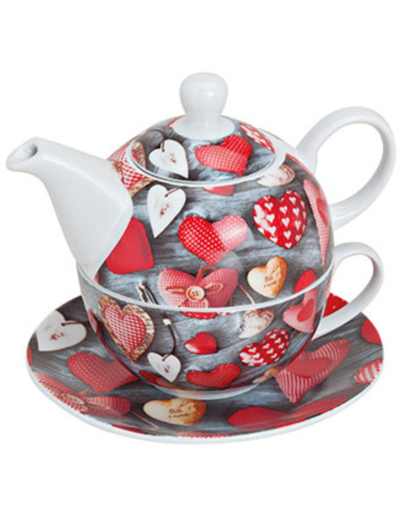 Théière égoïste moderne 400 ml Porcelaine Blanc Motif coeurs Tea For One - 1