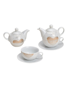 Théière égoïste romantique chic 400 ml Porcelaine Blanc Doré Motif coeur Tea For One - 1