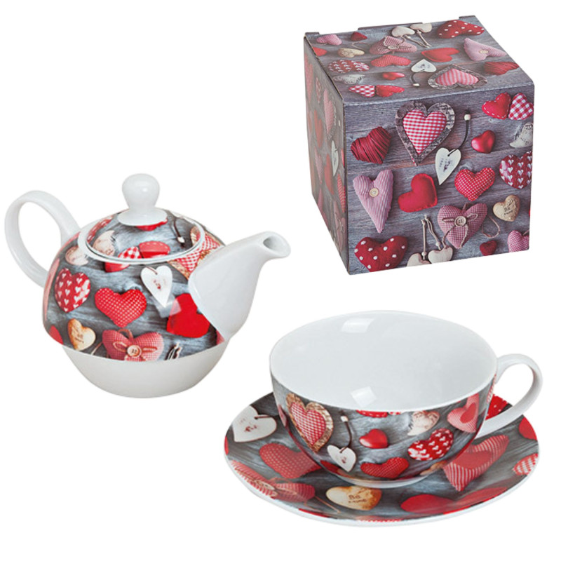 Théière égoïste moderne 400 ml Porcelaine Blanc Motif coeurs Tea For One - 2