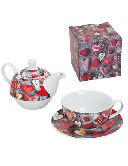 Théière égoïste moderne 400 ml Porcelaine Blanc Motif coeurs Tea For One - 2