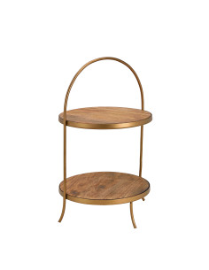 Présentoir 2 étagères rustique chic Rond Hauteur 55 cm Bois de manguier Naturel Métal Doré Asion - 1