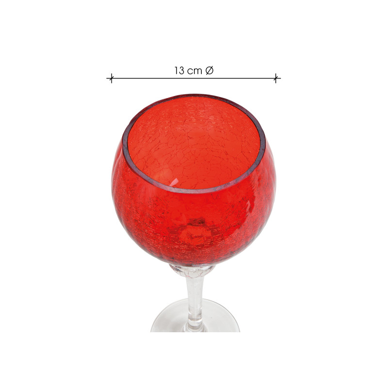 Grand Photophore sur pied Calice Verre Rouge Craquelé Transparent Kovan (Lot de 3) - 3