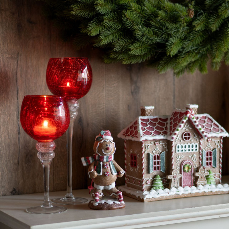 Grand Photophore sur pied Calice Verre Rouge Craquelé Transparent Kovan (Lot de 3) - 4