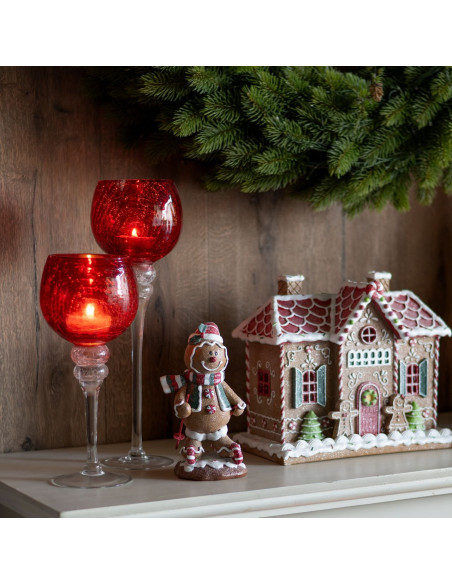 Grand Photophore sur pied Calice Verre Rouge Craquelé Transparent Kovan (Lot de 3) - 4