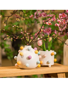 Vase originale déco Boules Rond Hauteur 15 cm Céramique Blanc Maven - 1 2
