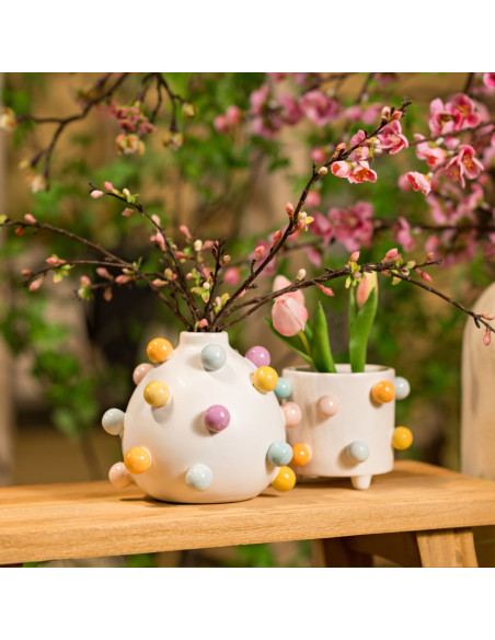 Vase originale déco Boules Rond Hauteur 15 cm Céramique Blanc Maven - 2