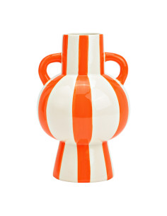 Vase moderne 2 anses Amphore Hauteur 24 cm Céramique Orange Blanc Rayé Sweetio - 1