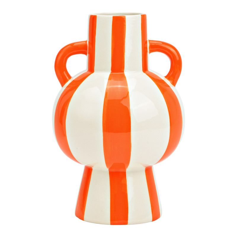 Vase moderne 2 anses Amphore Hauteur 24 cm Céramique Orange Blanc Rayé Sweetio - 1