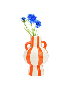 Vase moderne 2 anses Amphore Hauteur 24 cm Céramique Orange Blanc Rayé Sweetio - 1 2