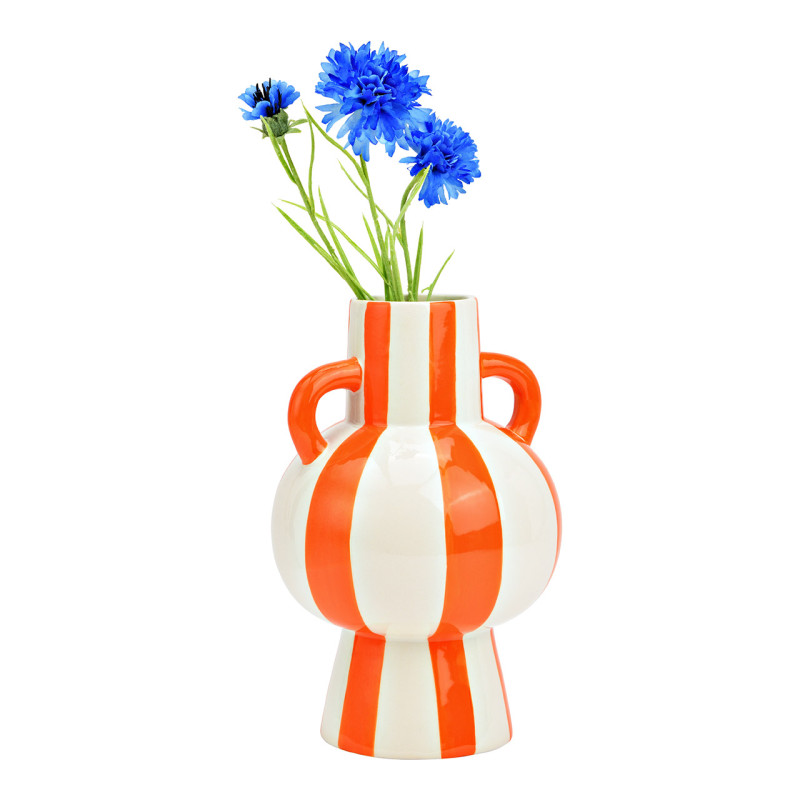 Vase moderne 2 anses Amphore Hauteur 24 cm Céramique Orange Blanc Rayé Sweetio - 2