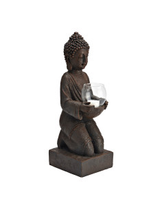Photophore oriental Bouddha prière Hauteur 43 cm Résine Marron Verre Transparent Uviel - 1