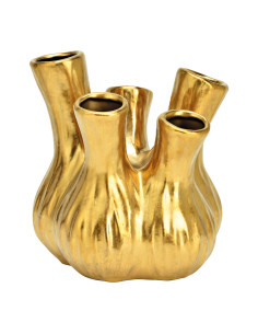 Vase moderne chic 5 goulots Rond Hauteur 21 cm Céramique Doré Zarel - 1