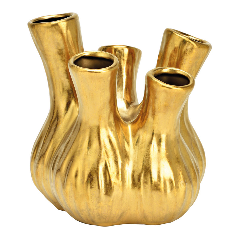 Vase moderne chic 5 goulots Rond Hauteur 21 cm Céramique Doré Zarel - 1
