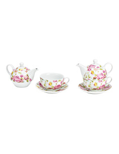 Théière égoïste Shabby chic 400 ml Porcelaine Blanc Motif fleurs & papillons Tea For One - 1