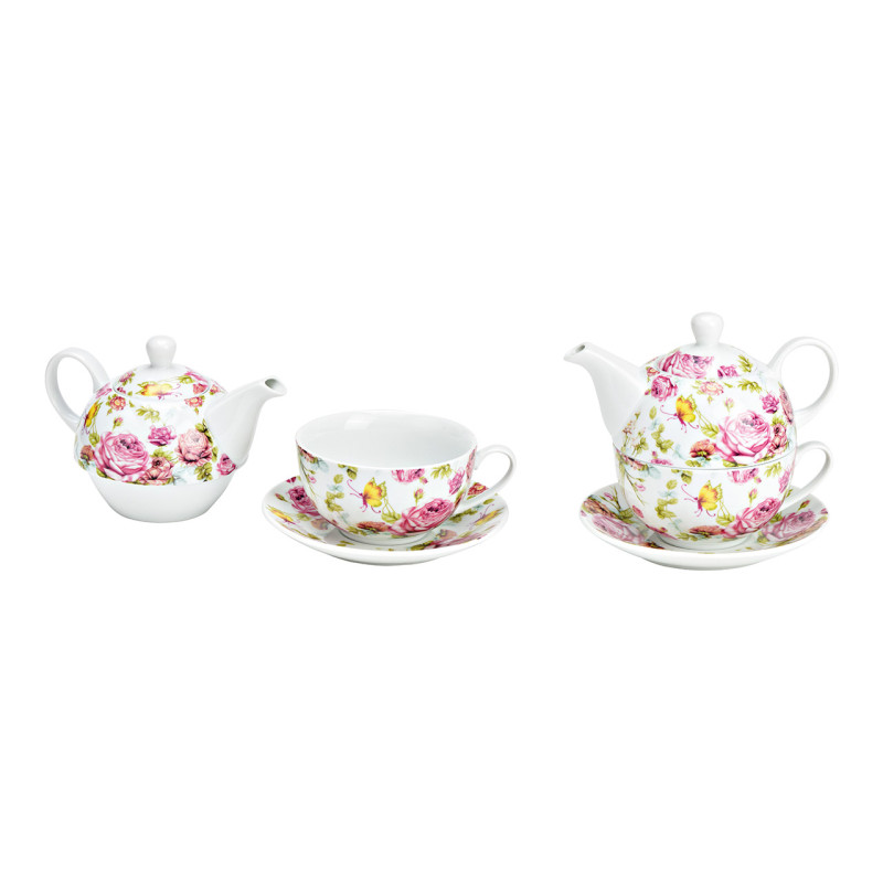 Théière égoïste Shabby chic 400 ml Porcelaine Blanc Motif fleurs & papillons Tea For One - 1