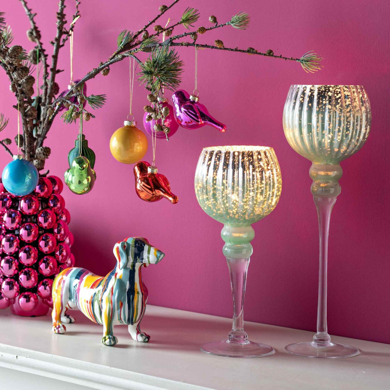 Grand Photophore sur pied Calice Verre Vert menthe Transparent Korin (Lot de 3) - 2