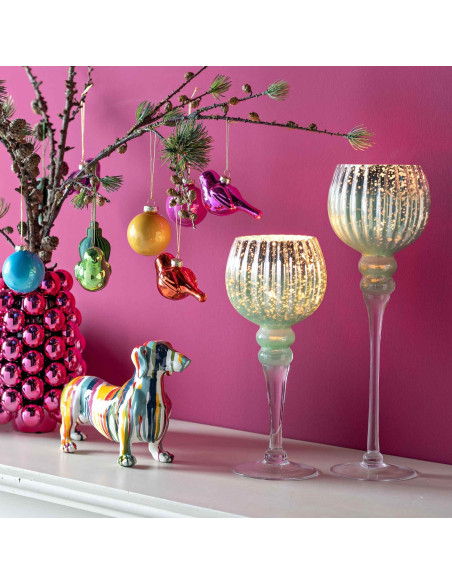 Grand Photophore sur pied Calice Verre Vert menthe Transparent Korin (Lot de 3) - 2