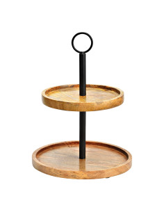 Présentoir 2 étagères rustique c Rond Hauteur 31 cm Bois de manguier Naturel Métal Noir Sareo - 1
