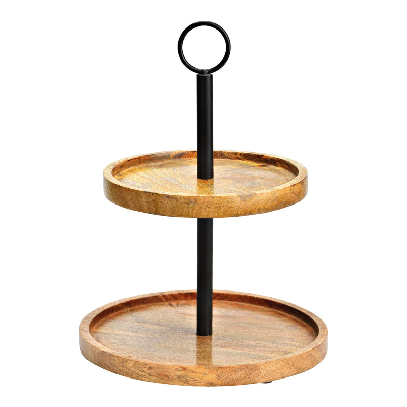 Présentoir 2 étagères rustique c Rond Hauteur 31 cm Bois de manguier Naturel Métal Noir Sareo - 1