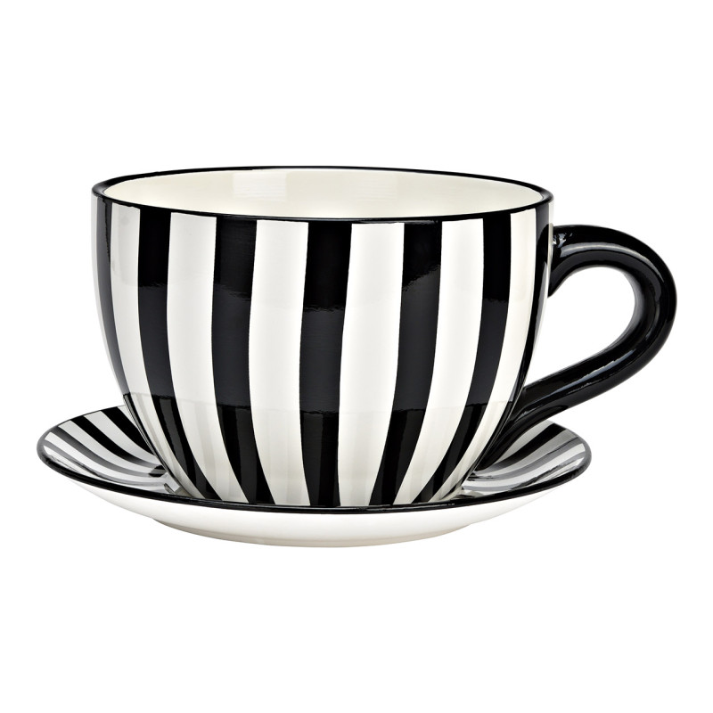 Cache-pot Tasse moderne 34 cm Céramique Noir Blanc Motif rayures Nivon - 1