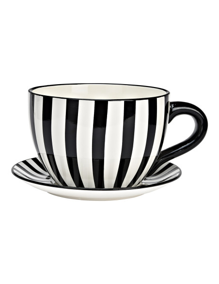 Cache-pot Tasse moderne 34 cm Céramique Noir Blanc Motif rayures Nivon - 1