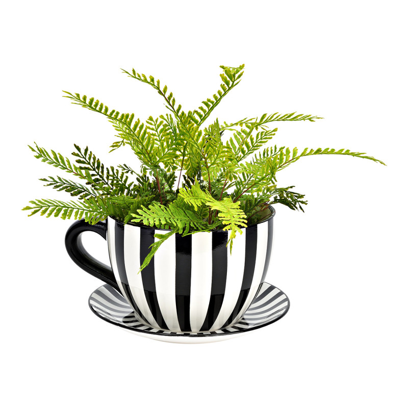 Cache-pot Tasse moderne 34 cm Céramique Noir Blanc Motif rayures Nivon - 2