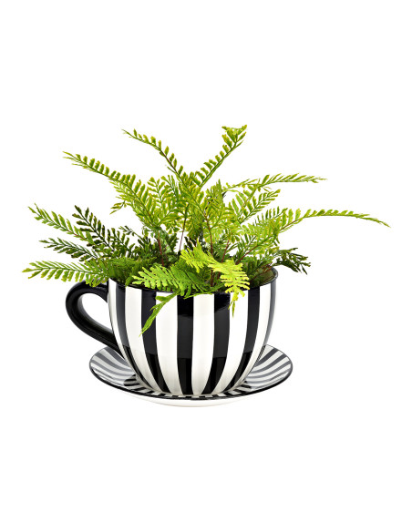 Cache-pot Tasse moderne 34 cm Céramique Noir Blanc Motif rayures Nivon - 2
