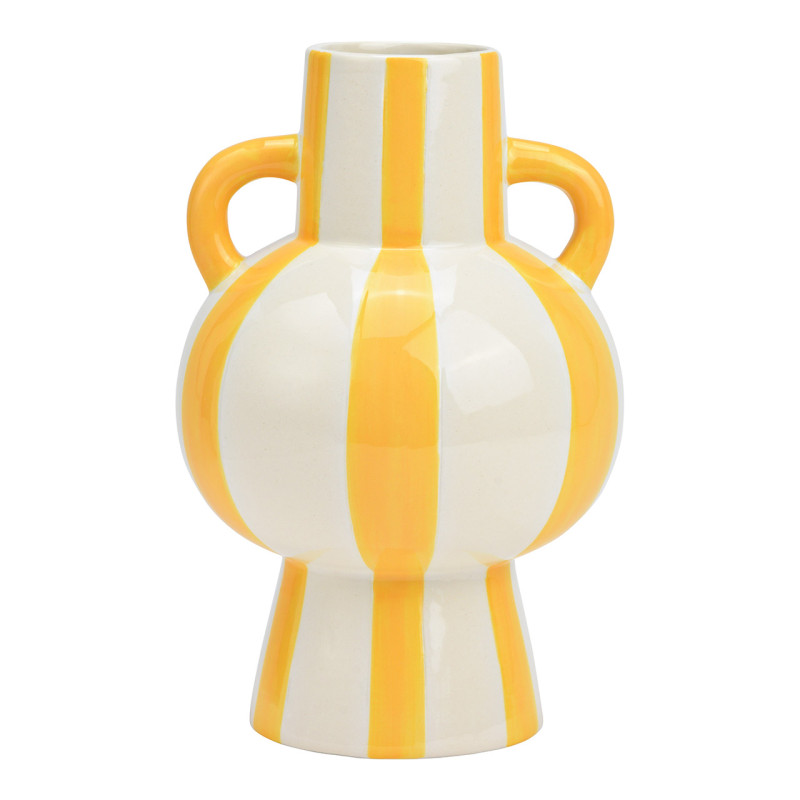Vase moderne 2 anses Amphore Hauteur 24 cm Céramique Jaune Blanc Rayé Sweetio - 1