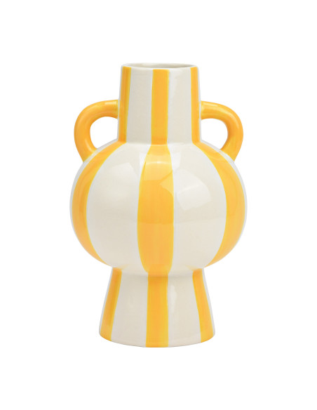 Vase moderne 2 anses Amphore Hauteur 24 cm Céramique Jaune Blanc Rayé Sweetio - 1