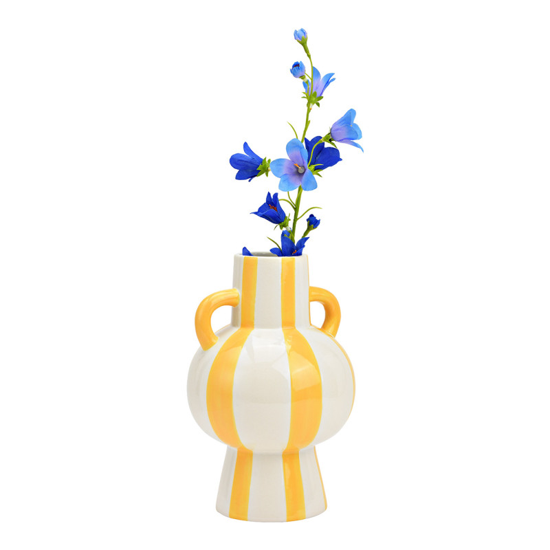 Vase moderne 2 anses Amphore Hauteur 24 cm Céramique Jaune Blanc Rayé Sweetio - 2
