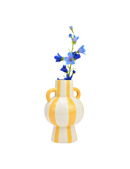 Vase moderne 2 anses Amphore Hauteur 24 cm Céramique Jaune Blanc Rayé Sweetio - 2