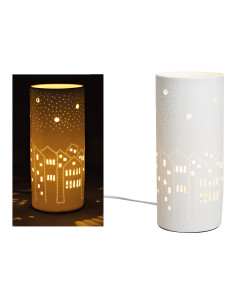 Lampe à poser ajourée Maisons Hauteur 28 cm Porcelaine Blanc Hauser - 1