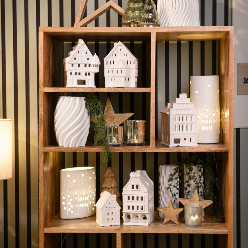 Lampe à poser ajourée Maisons Hauteur 28 cm Porcelaine Blanc Hauser - 3