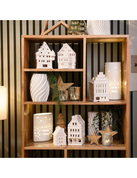 Lampe à poser ajourée Maisons Hauteur 28 cm Porcelaine Blanc Hauser - 3